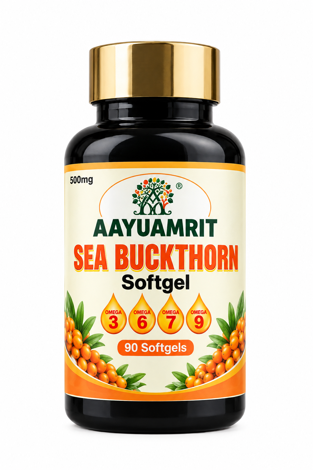 Aayuamrit Sea Buckthorn Oil Capsules 500mg – 90 Softgels - Image 1