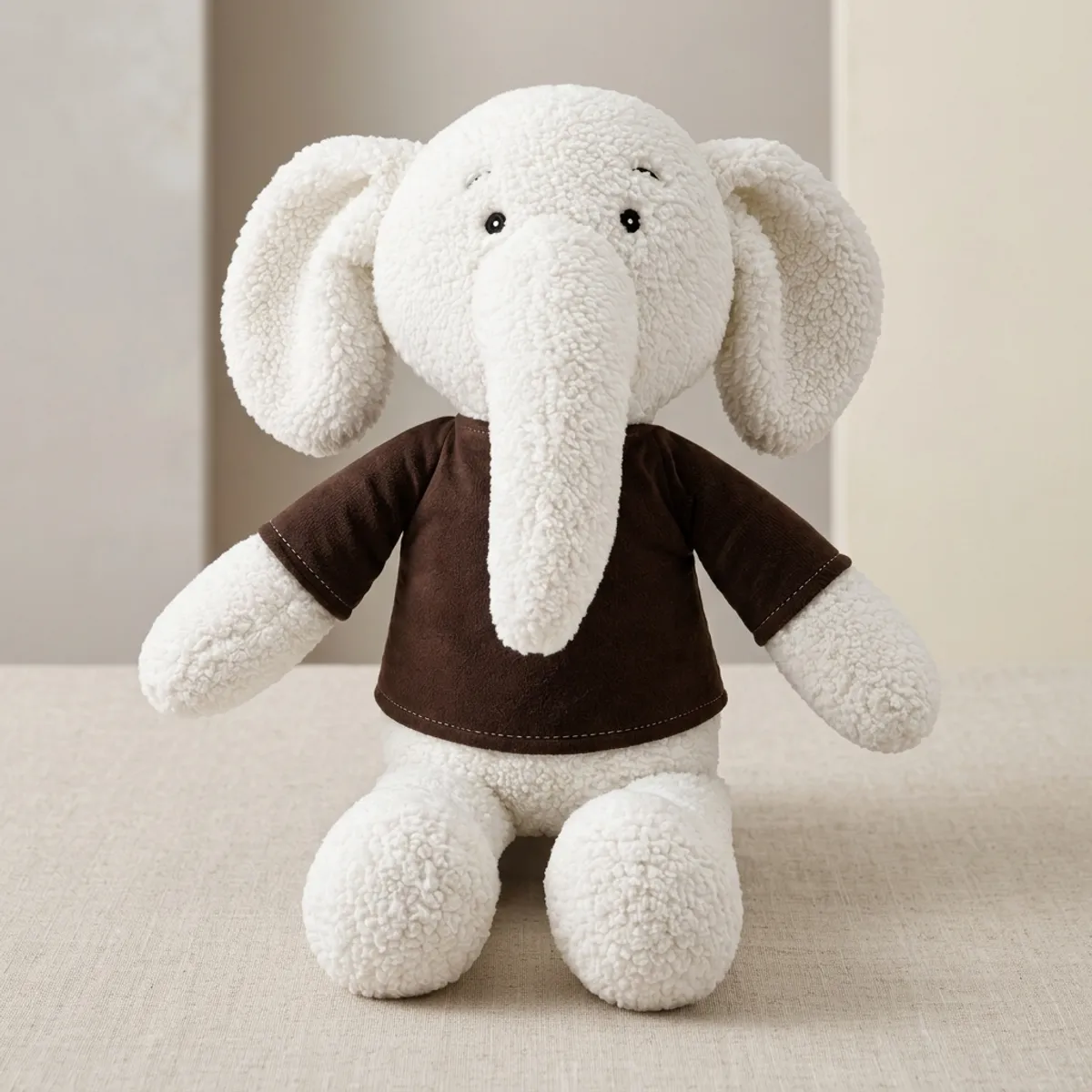 White Elephant In Shirt Sherpa Plush Toy For Kids - Image 1