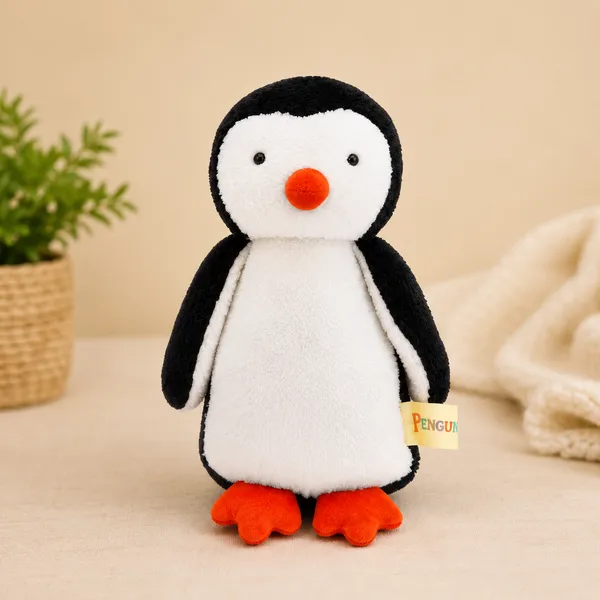 Black White Sherpa Penguin Plush Toy For Kids - Image 1
