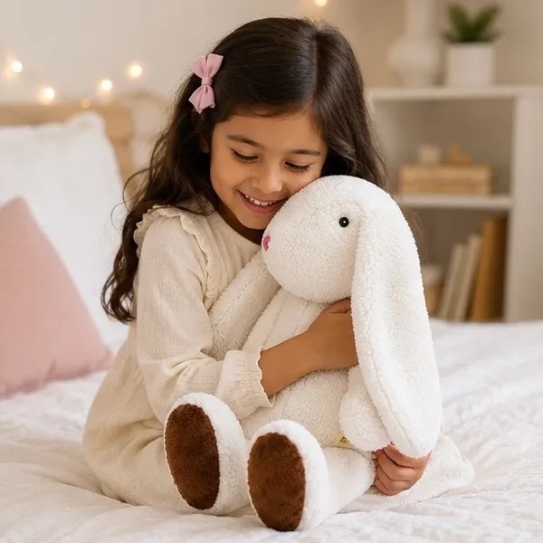 White Sherpa Floppy-Eared Bunny Plush Toy For Kids - Image 5