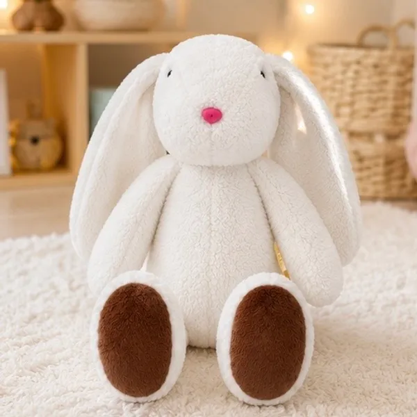 White Sherpa Floppy-Eared Bunny Plush Toy For Kids - Image 8