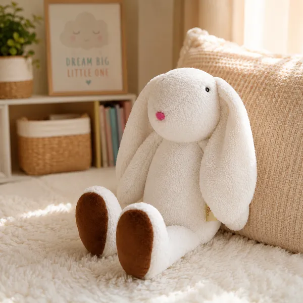 White Sherpa Floppy-Eared Bunny Plush Toy For Kids - Image 1
