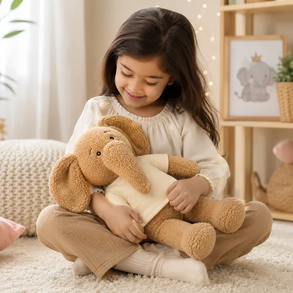 Beige Sherpa Floppy-Eared Elephant Plush Toy For Kids - Image 7