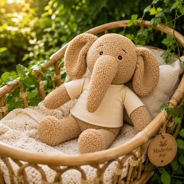 Beige Sherpa Floppy-Eared Elephant Plush Toy For Kids - Image 6