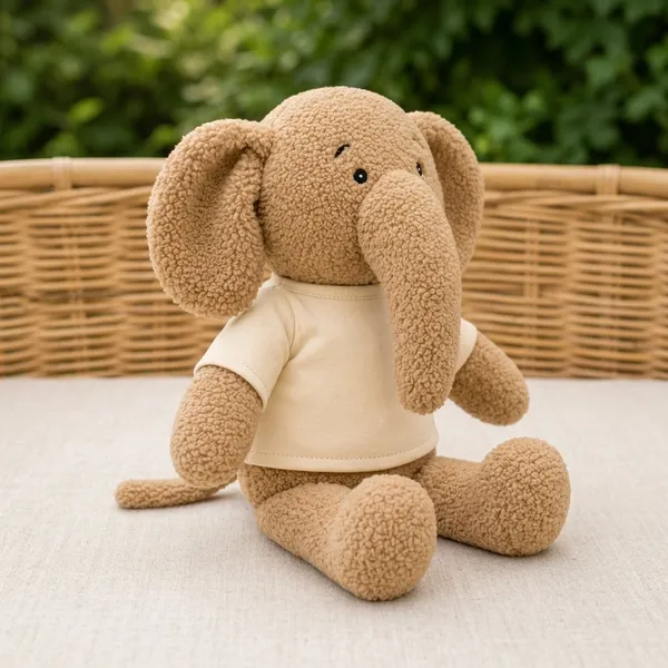 Beige Sherpa Floppy-Eared Elephant Plush Toy For Kids - Image 1
