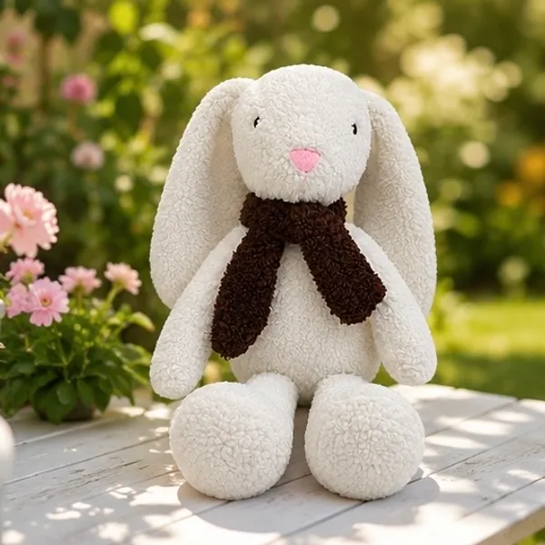 White Sherpa Seated Bunny Plush Toy For Kids - Image 1