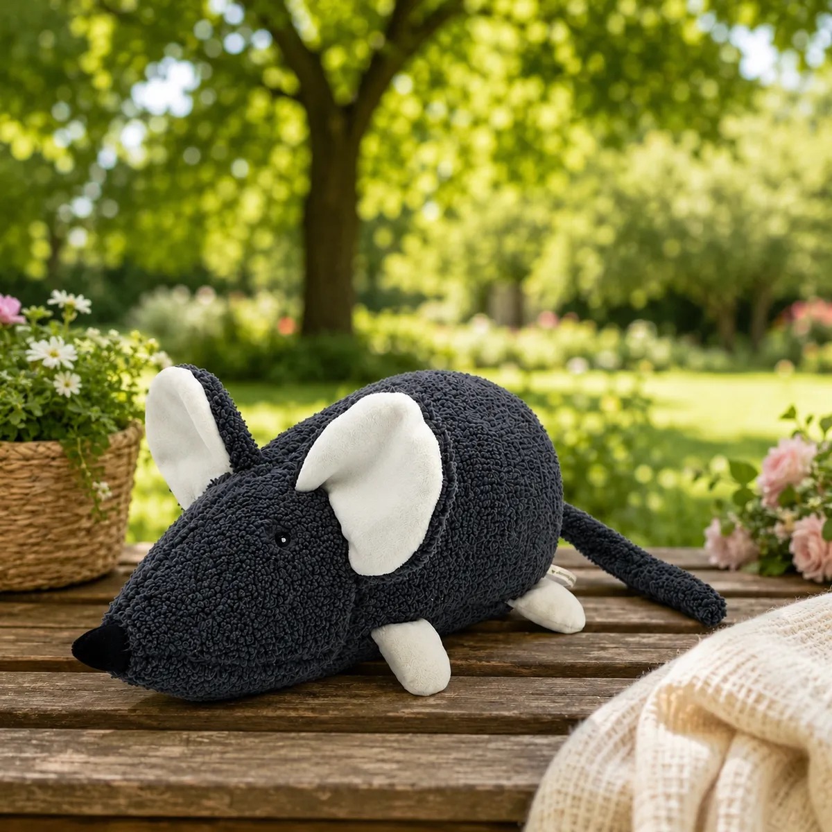 Black White Sherpa Mouse Plush Toy For Kids - Image 3