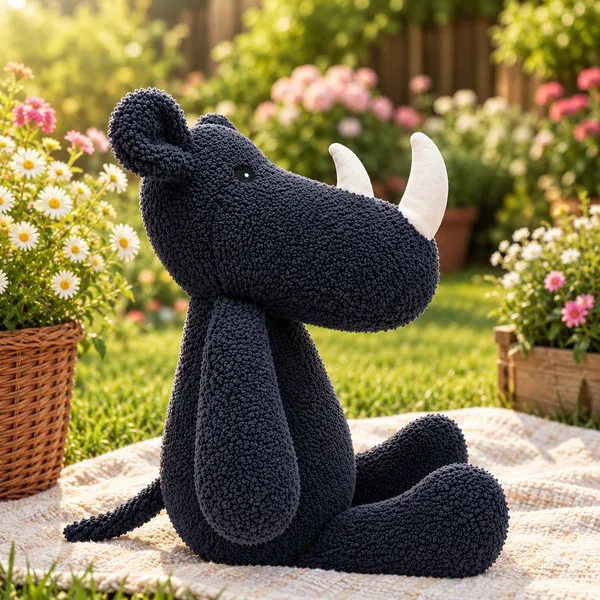 Black Sherpa Rhino Plush Toy For Kids - Image 6