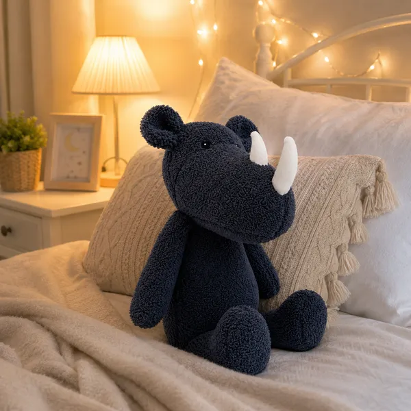 Black Sherpa Rhino Plush Toy For Kids - Image 7