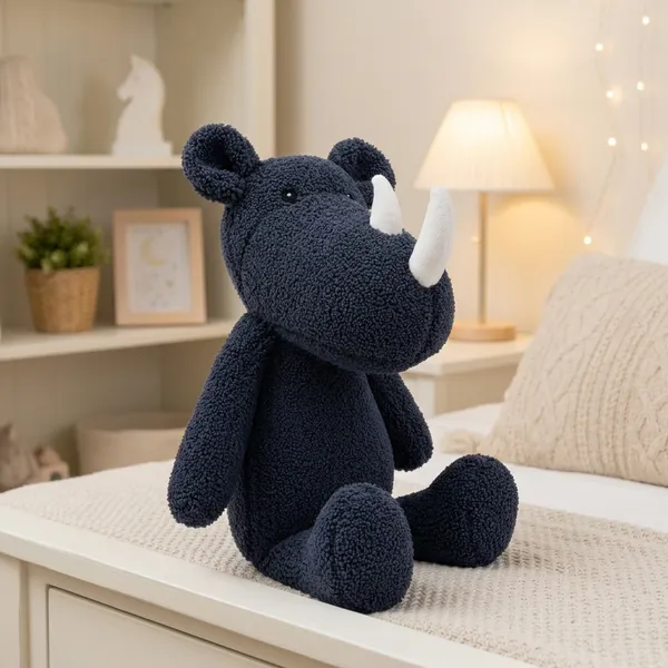 Black Sherpa Rhino Plush Toy For Kids - Image 2
