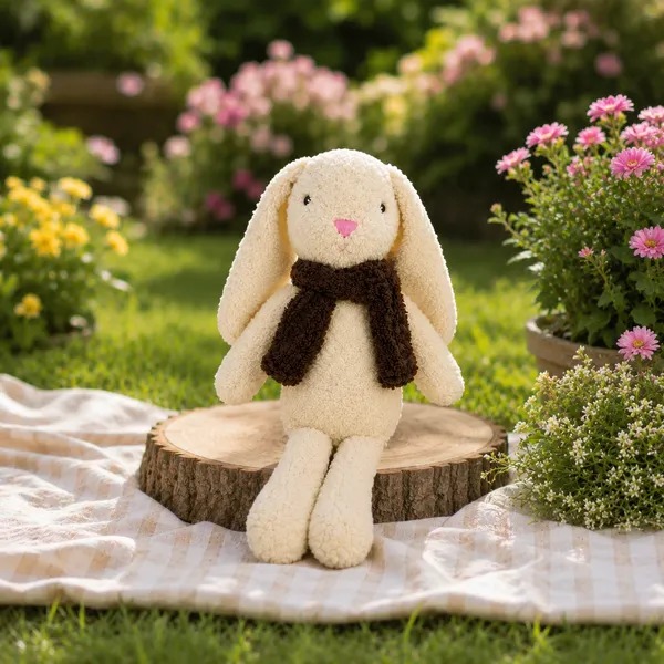 Cream Sherpa Seated Bunny Plush Toy For Kids - Image 4