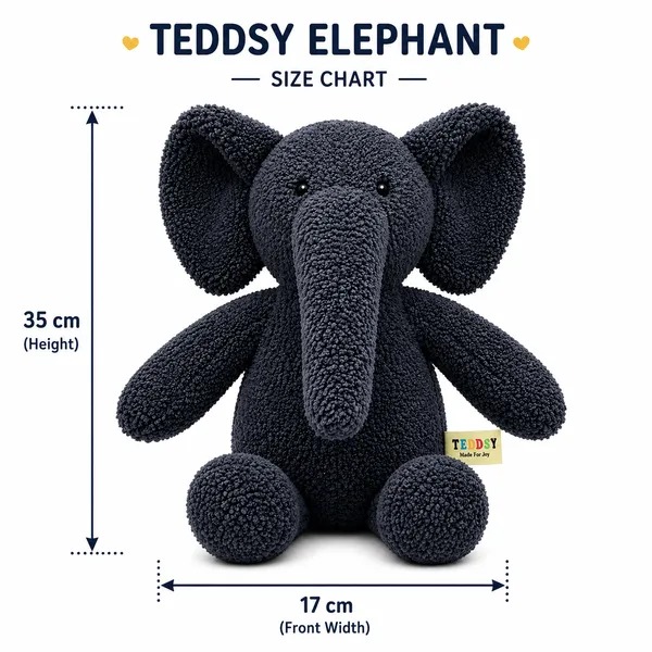 Black Sherpa Elephant Plush Toy For Kids - Image 4