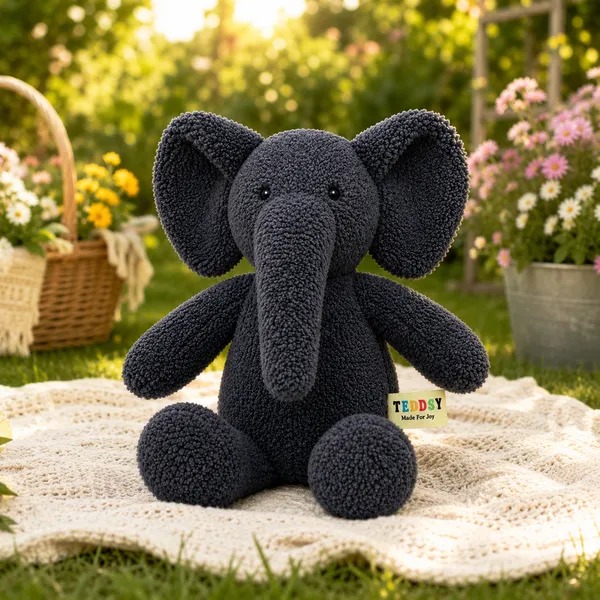 Black Sherpa Elephant Plush Toy For Kids - Image 5