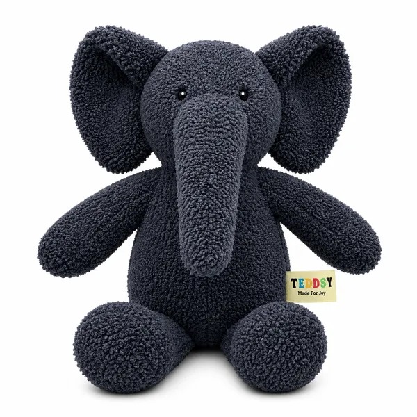 Black Sherpa Elephant Plush Toy For Kids - Image 2