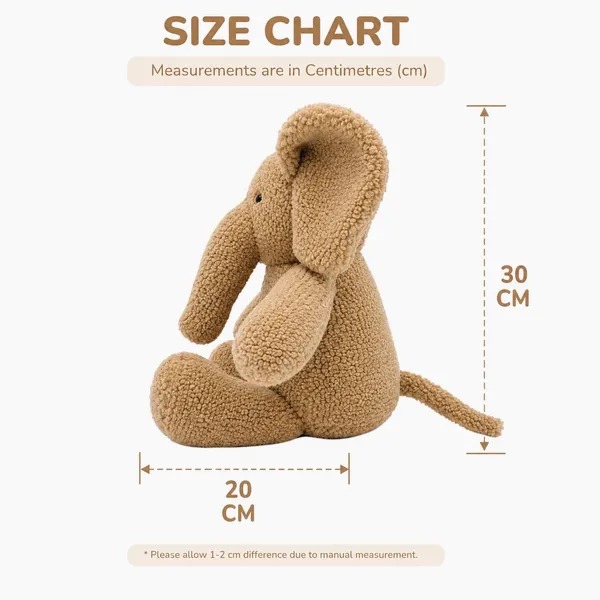 Beige Sherpa Seated Elephant Plush Toy For Kids - Image 3