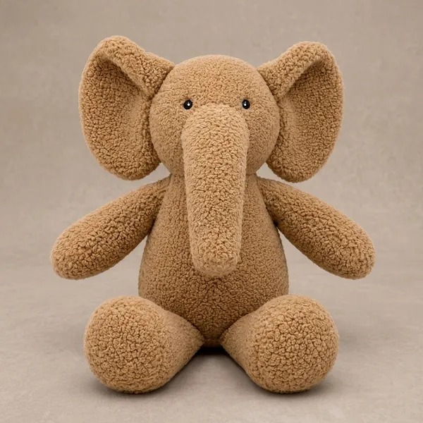Beige Sherpa Seated Elephant Plush Toy For Kids - Image 1
