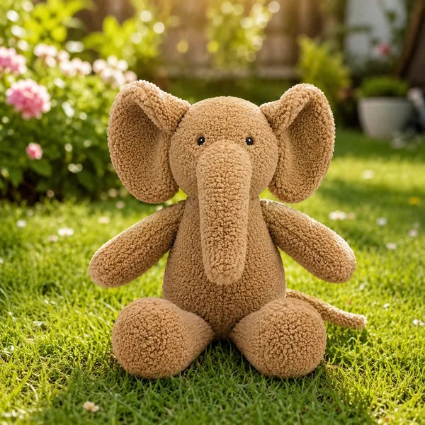 Beige Sherpa Seated Elephant Plush Toy For Kids - Image 5
