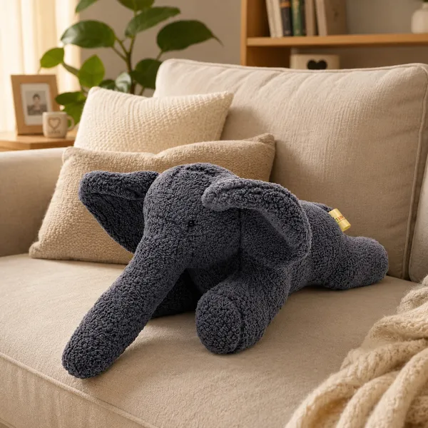 Grey Sherpa Lying Elephant Plush Toy For Kids - Image 1