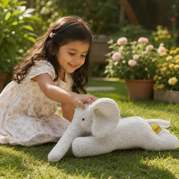 White Sherpa Lying Elephant Plush Toy For Kids - Image 6