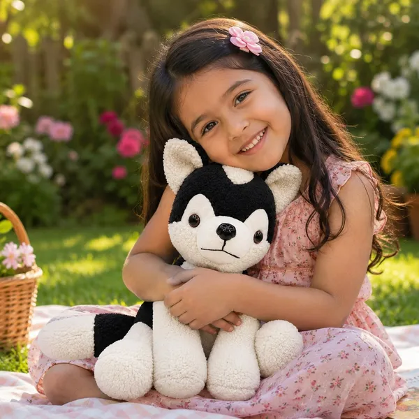 Black White Sherpa Husky Dog Plush Toy For Kids - Image 4