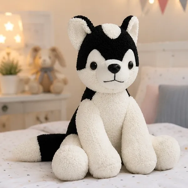 Black White Sherpa Husky Dog Plush Toy For Kids - Image 2