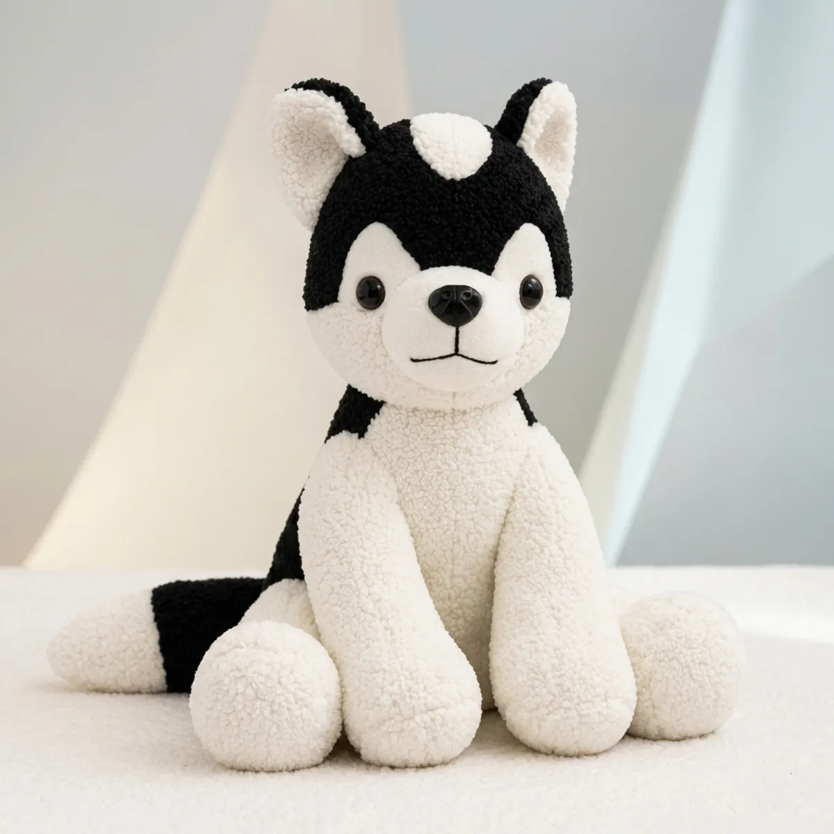 Black White Sherpa Husky Dog Plush Toy For Kids - Image 1