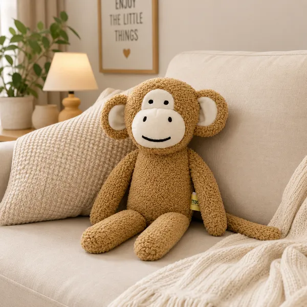 Beige Sherpa Monkey Plush Toy For Kids - Image 7
