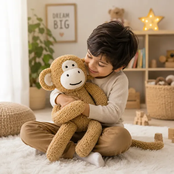 Beige Sherpa Monkey Plush Toy For Kids - Image 2