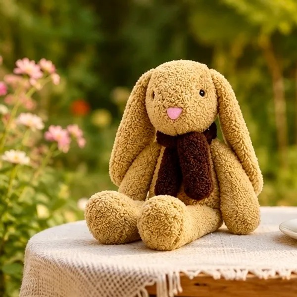 Brown Sherpa Seated Bunny Plush Toy For Kids - Image 3