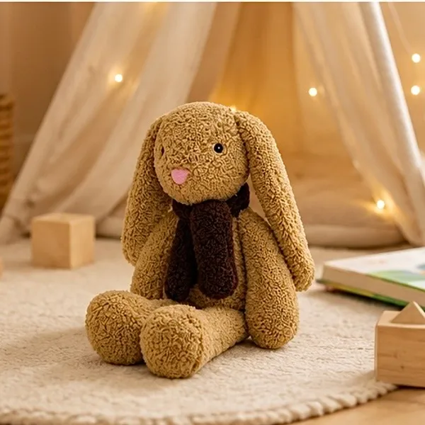 Brown Sherpa Seated Bunny Plush Toy For Kids - Image 2
